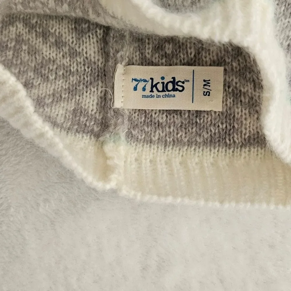 77kids Wool/Mohair Blend Fair Isle Knit Beanie Cream/Gray/Blue